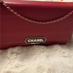 Authentic Chanel Red Leather vintage shoulder bag